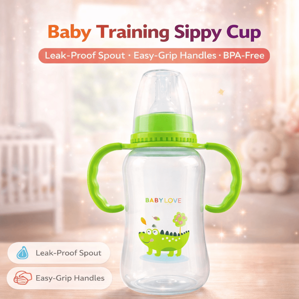 Baby Love Training Sippy Bottle – Soft Nipple, Easy-Grip Handles & Anti-Colic Design