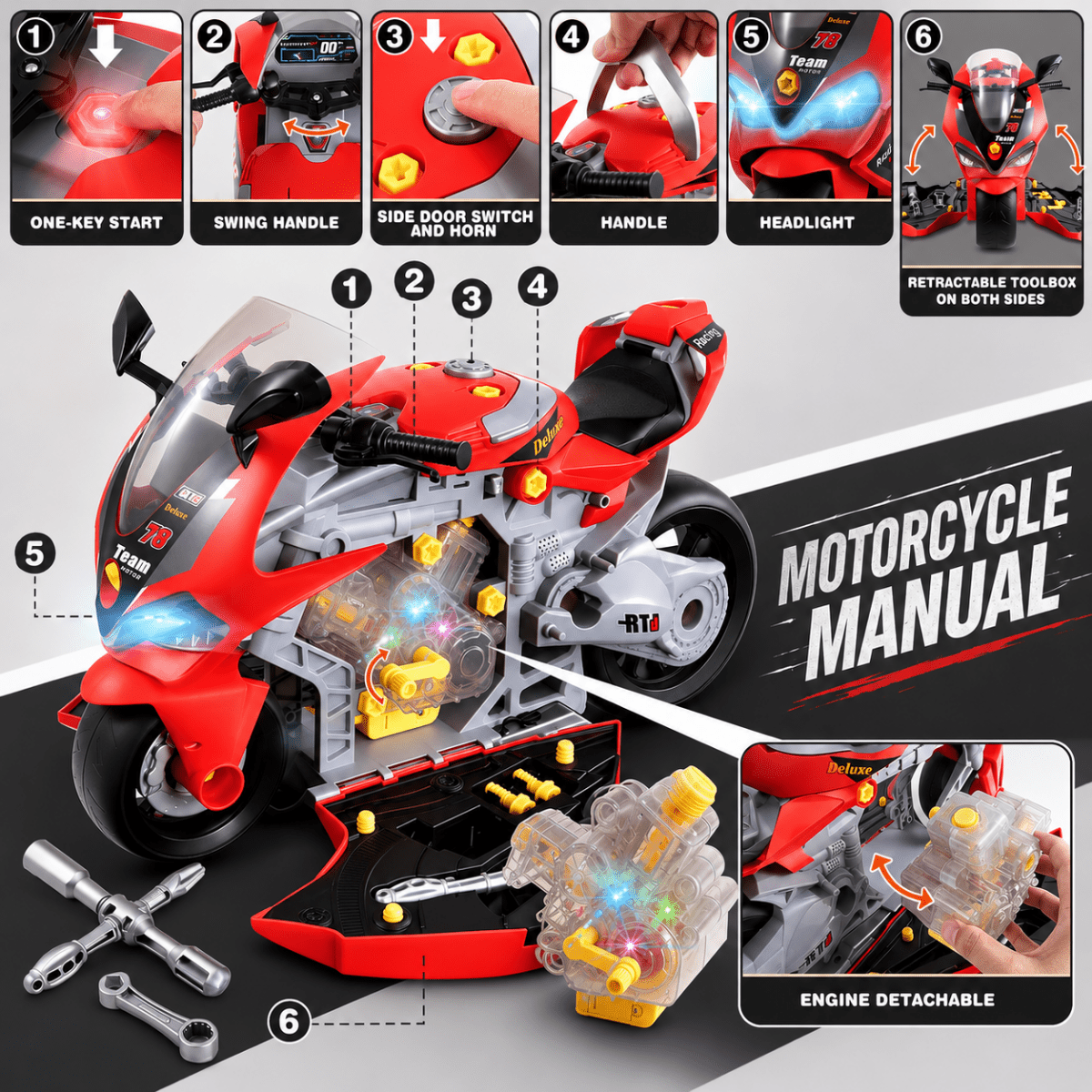2-in-1 Take-Apart Motorcycle Workshop Building Set