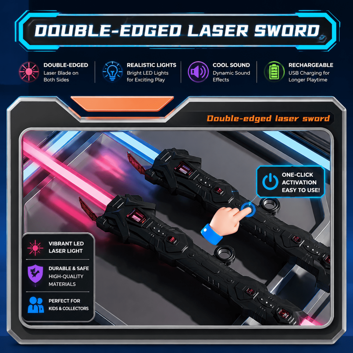 ⚔️ LED Double-Headed Chargeable Telescopic Sword – Light-Up Action
