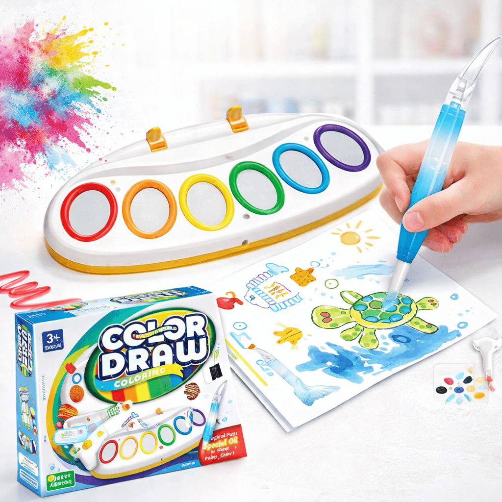ColorDraw Magic Water Painting Set for Kids – Refillable Water Art Board with 6 Color Pads & Brush Pen