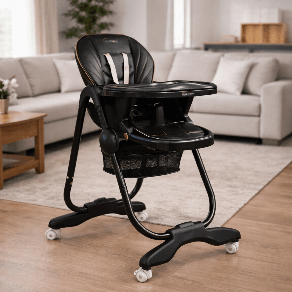 Comfort Seat Premium Baby Feeding High Chair with Wheels &  Secure Safety Belt
