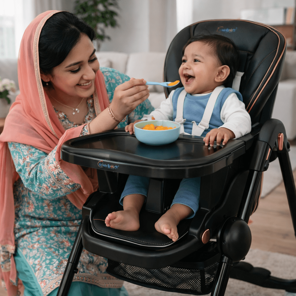 Comfort Seat Premium Baby Feeding High Chair with Wheels &  Secure Safety Belt