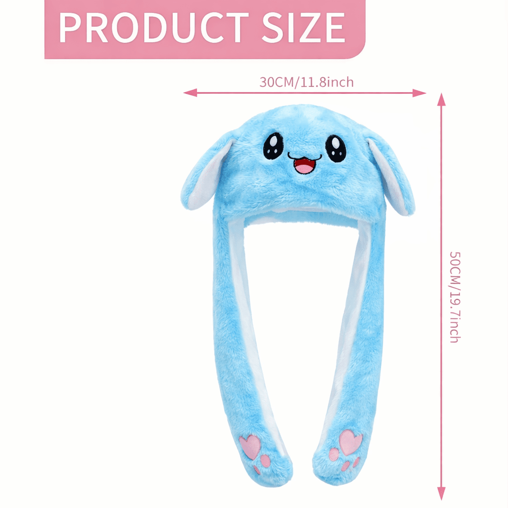 Cute Bunny Blue Winter Hat with Plush Ears & Lights – Soft Warm & Cozy Headwear
