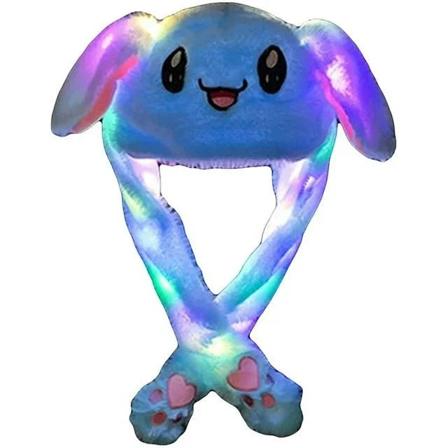 Cute Bunny Blue Winter Hat with Plush Ears & Lights – Soft Warm & Cozy Headwear