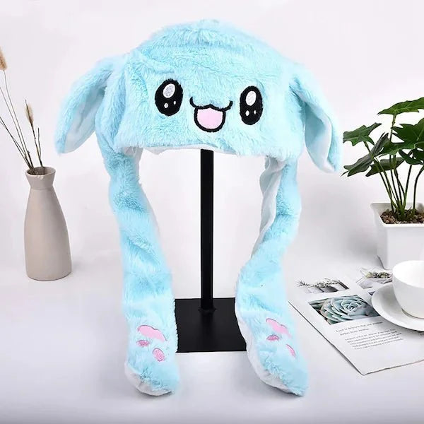 Cute Bunny Blue Winter Hat with Plush Ears & Lights – Soft Warm & Cozy Headwear
