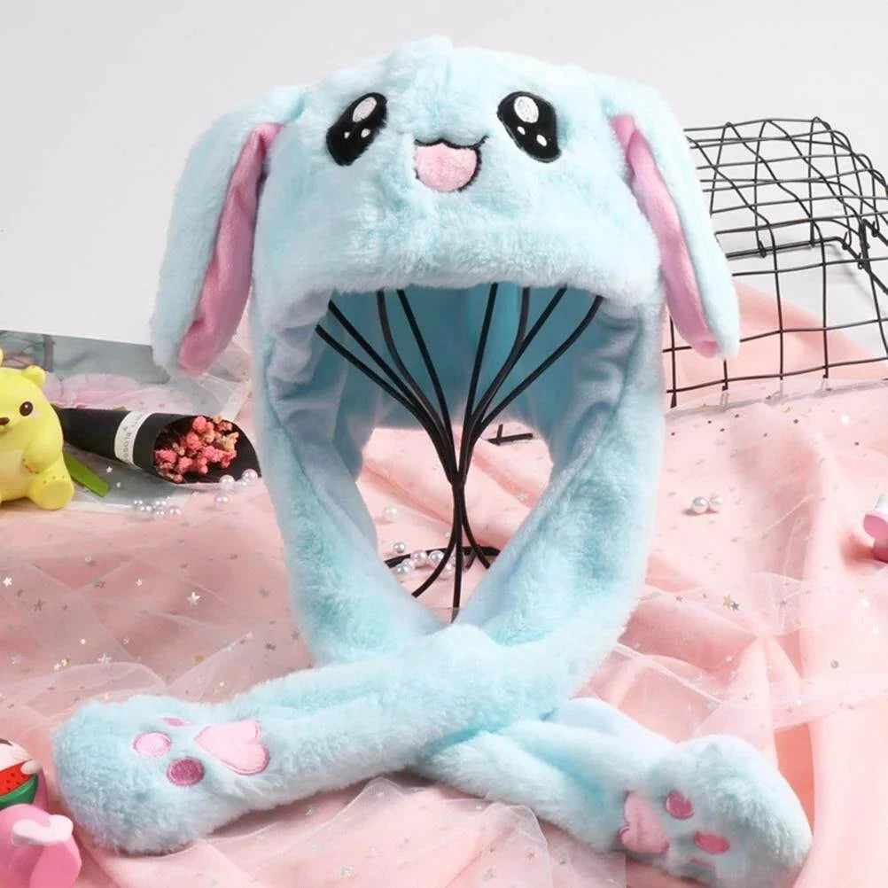 Cute Bunny Blue Winter Hat with Plush Ears & Lights – Soft Warm & Cozy Headwear