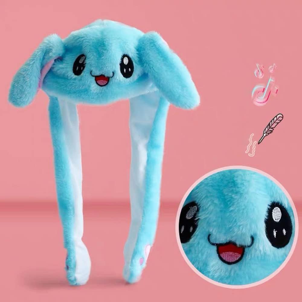 Cute Bunny Blue Winter Hat with Plush Ears & Lights – Soft Warm & Cozy Headwear