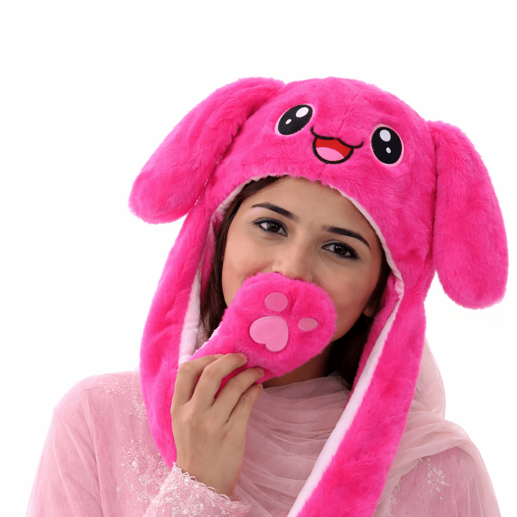 Cute Bunny Dark Pink Winter Hat with Lights & Plush Ears