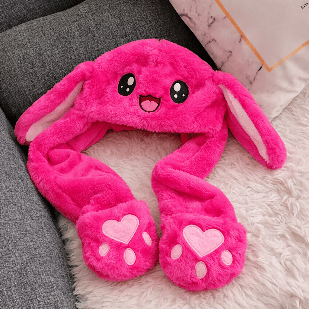 Cute Bunny Dark Pink Winter Hat with Lights & Plush Ears