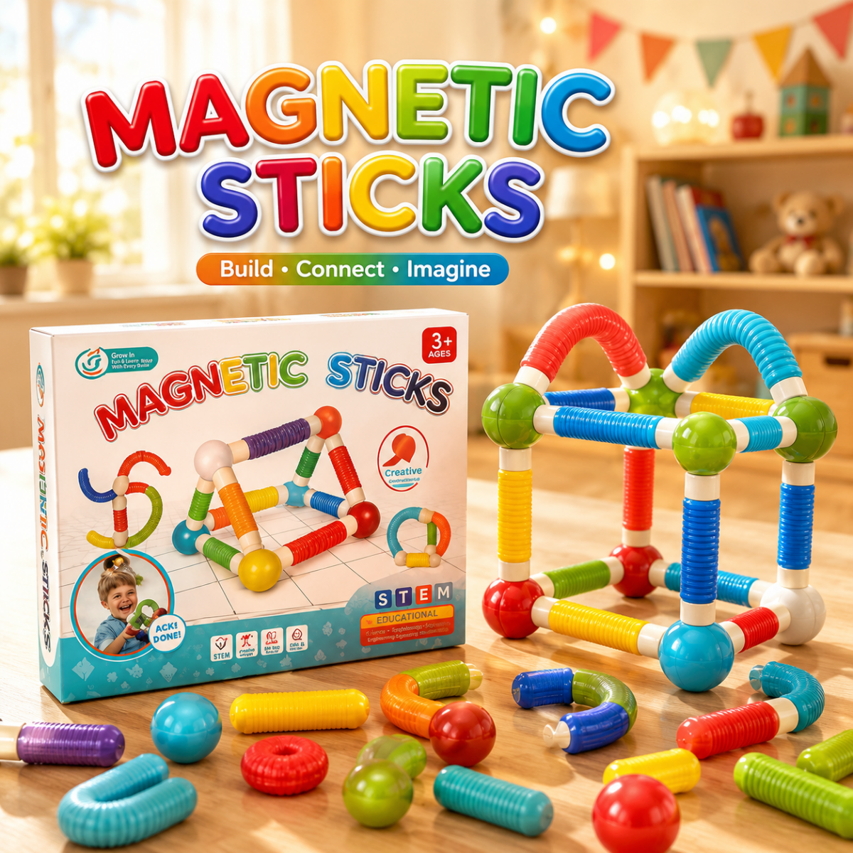 🧲 Flexible Stretchable Pop Tube Magnetic Sticks Building Set – Creative STEM Toy