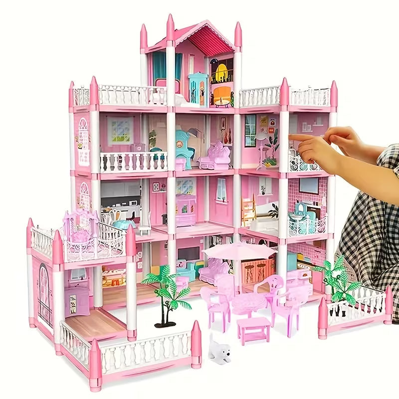 Grand Princess Doll House Mansion – 4-Storey Play House with Furniture