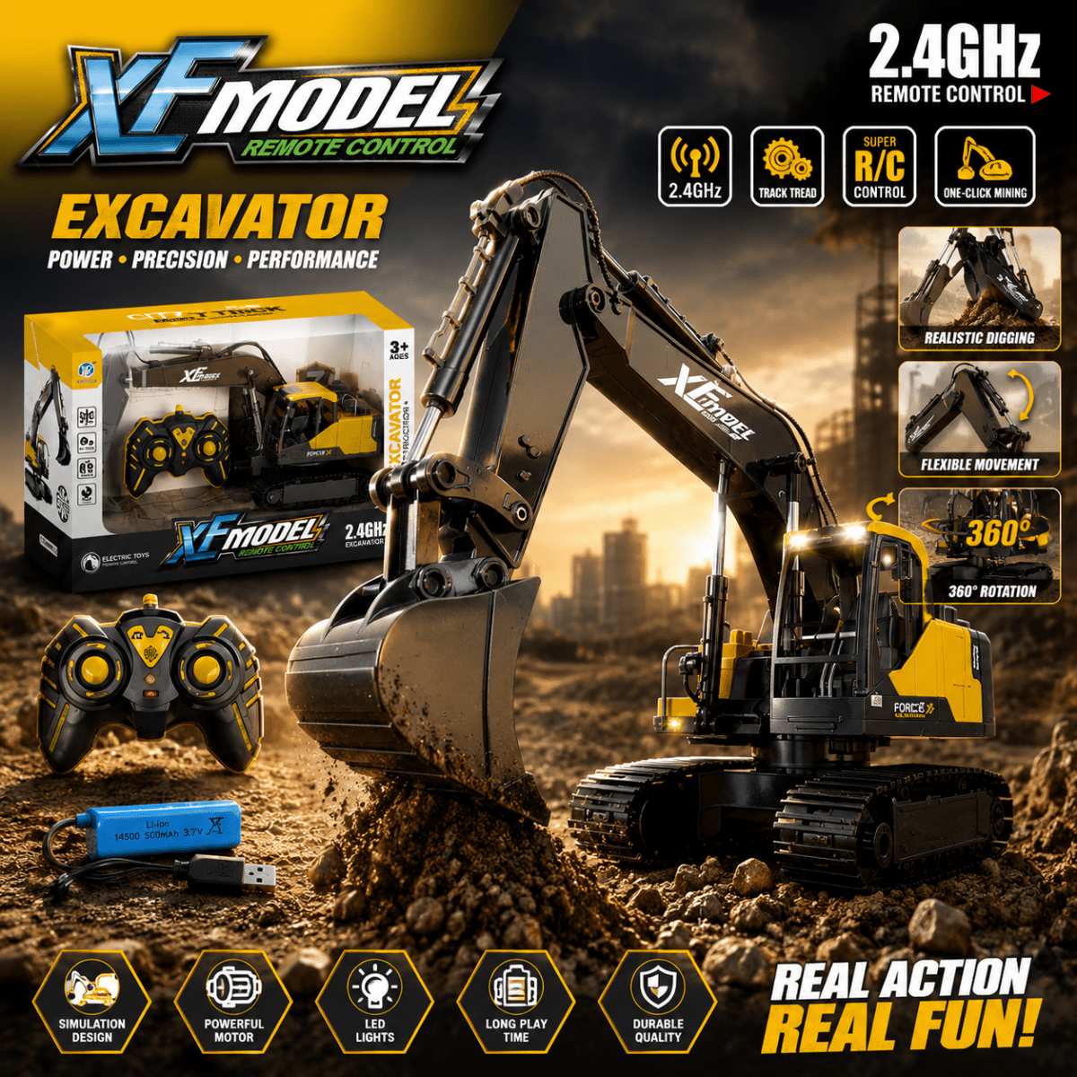 2.4GHz Remote Control Excavator Construction Machine with Full Function Control