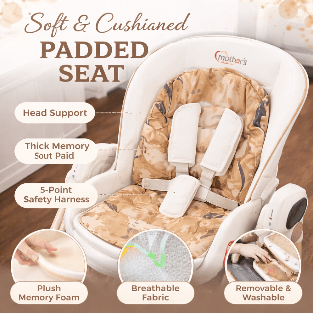 Electric Baby Feeding High Chair with Swing & Height Adjustment – Beige