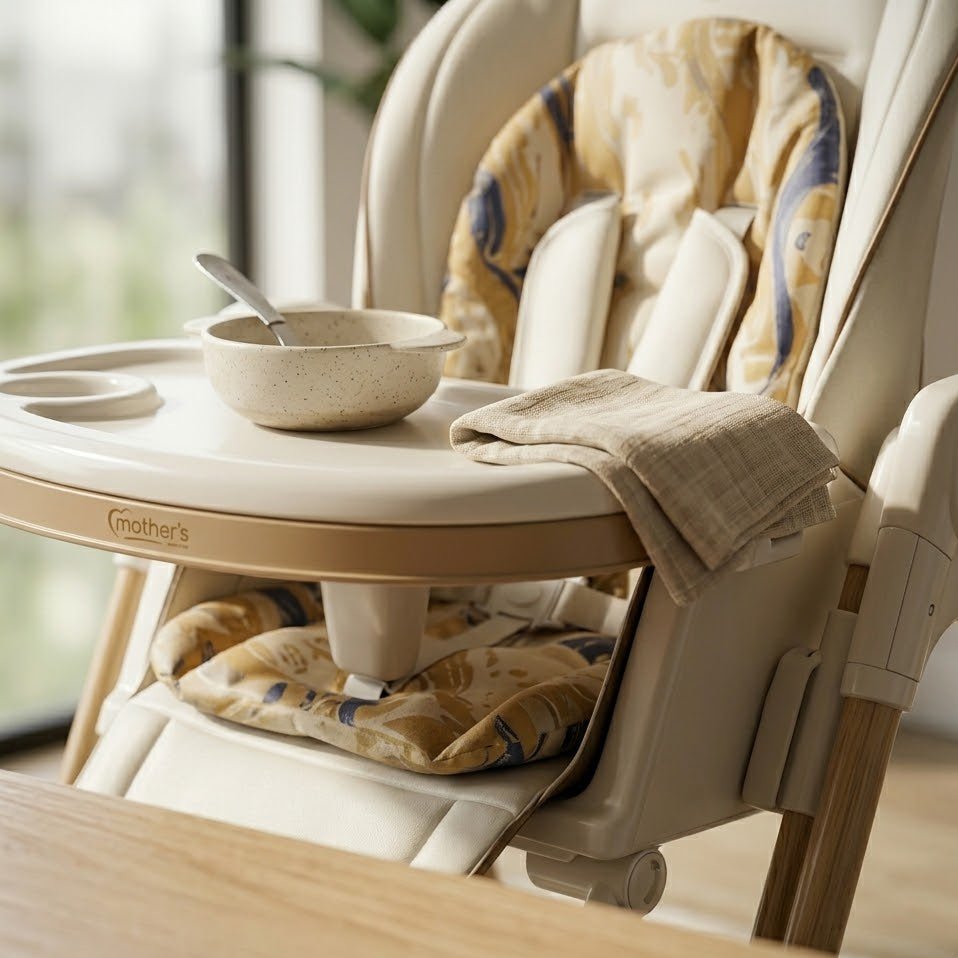 Electric Baby Feeding High Chair with Swing & Height Adjustment – Beige