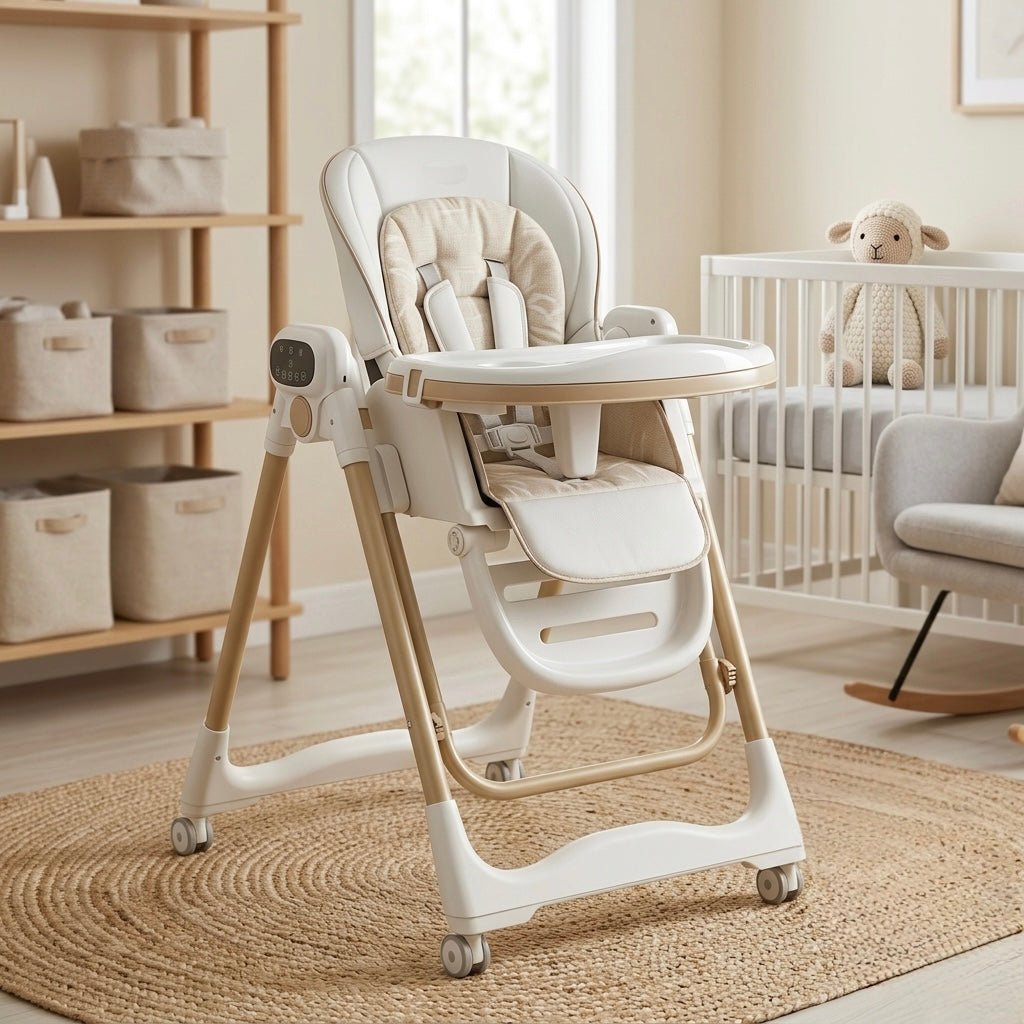 Electric Baby Feeding High Chair with Swing & Height Adjustment – Beige