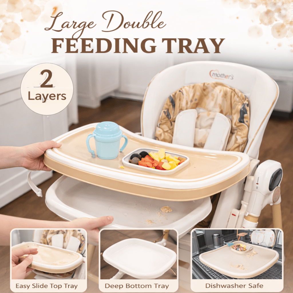Electric Baby Feeding High Chair with Swing & Height Adjustment – Beige