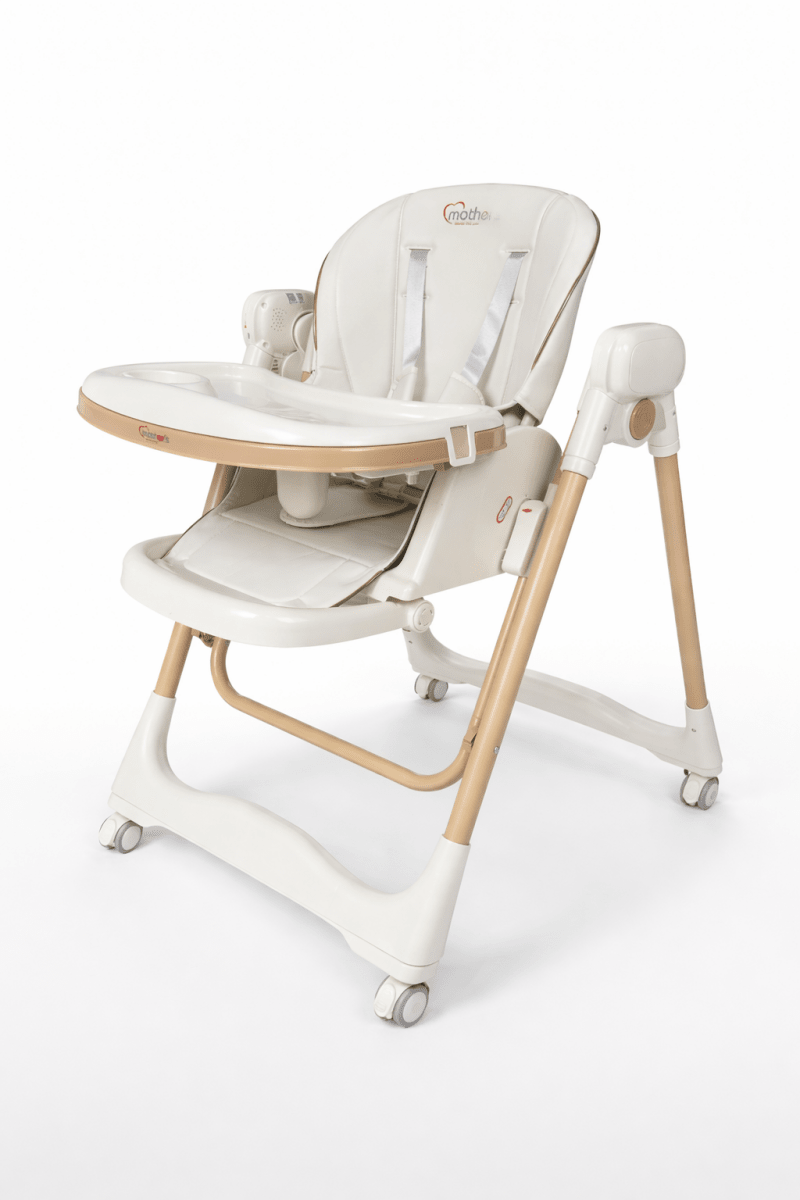 Electric Baby Feeding High Chair with Swing & Height Adjustment – Beige