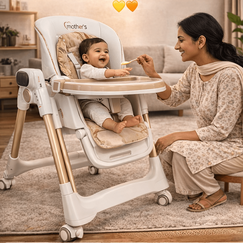 Electric Baby Feeding High Chair with Swing & Height Adjustment – Beige