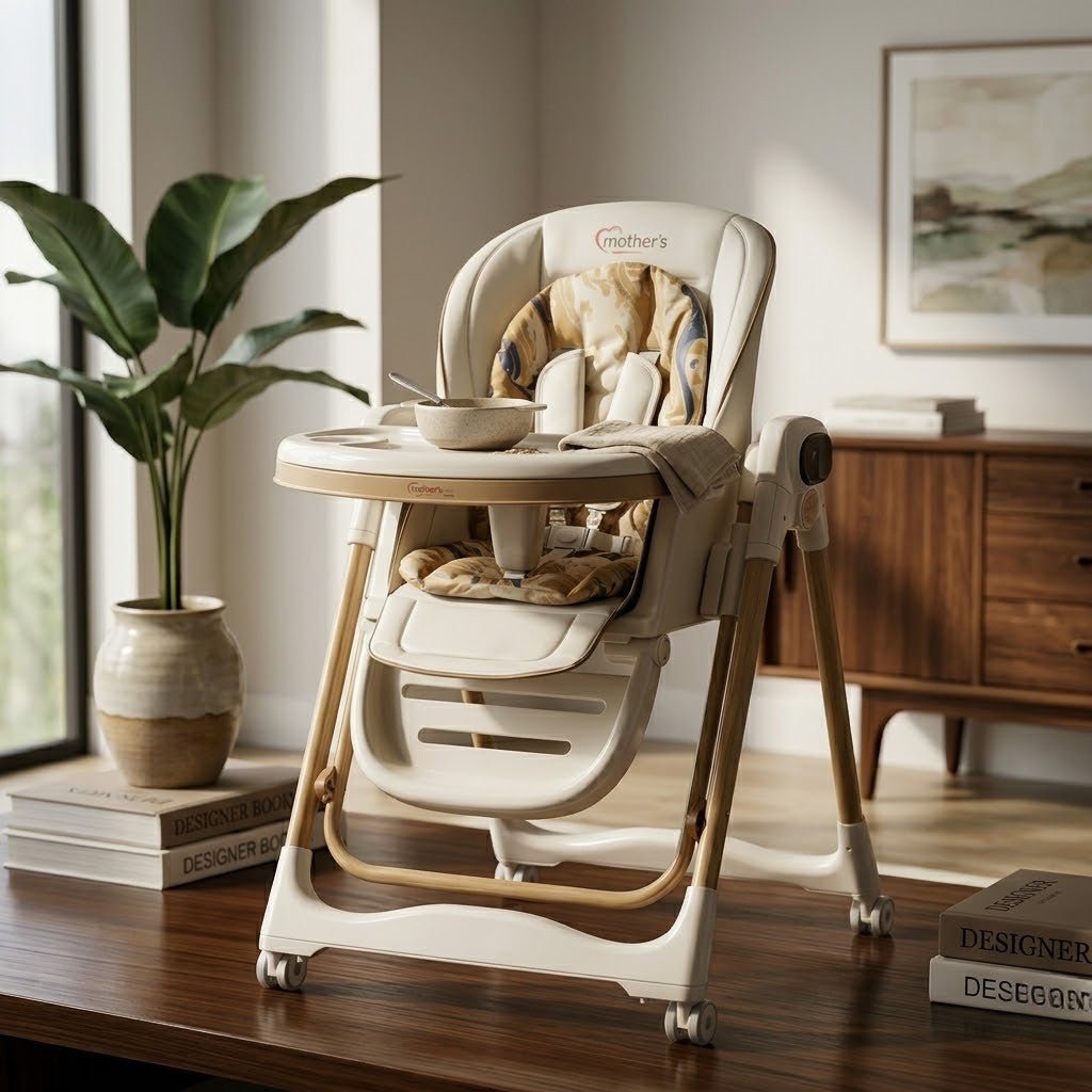 Electric Baby Feeding High Chair with Swing & Height Adjustment – Beige