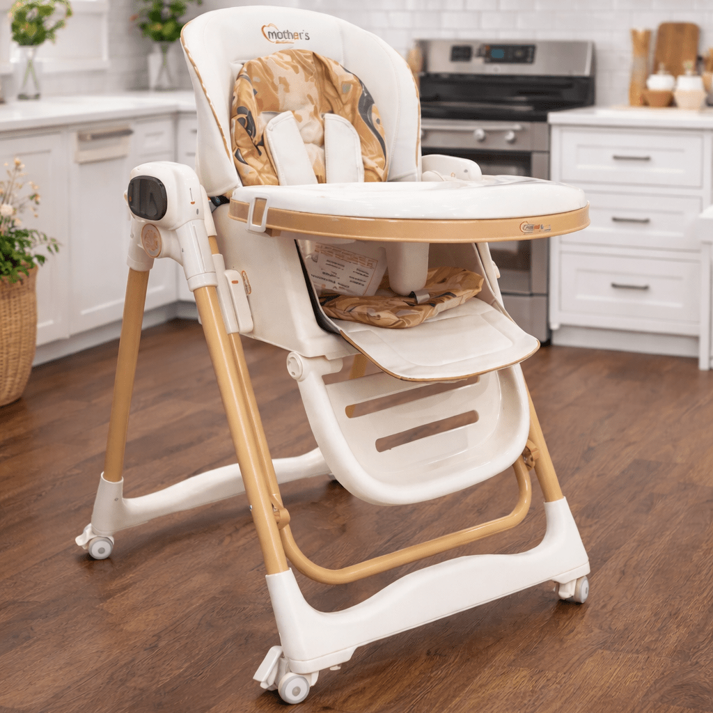 Electric Baby Feeding High Chair with Swing & Height Adjustment – Beige