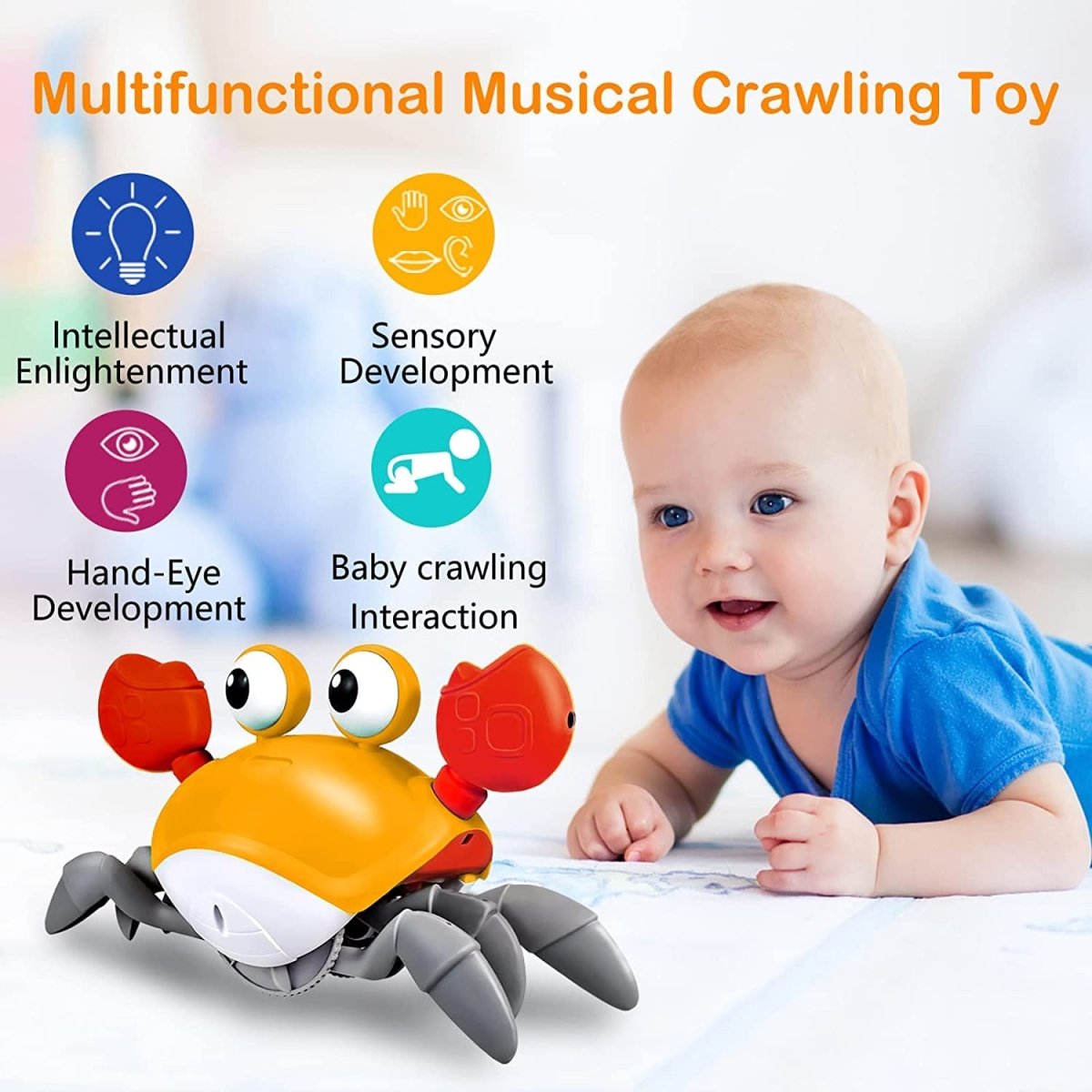 Electric Rechargeable Induction Sensor Cute Crab – Crawling Musical Light-Up Animal for Kids