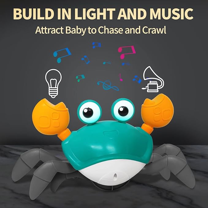 Electric Rechargeable Induction Sensor Cute Crab – Crawling Musical Light-Up Animal for Kids