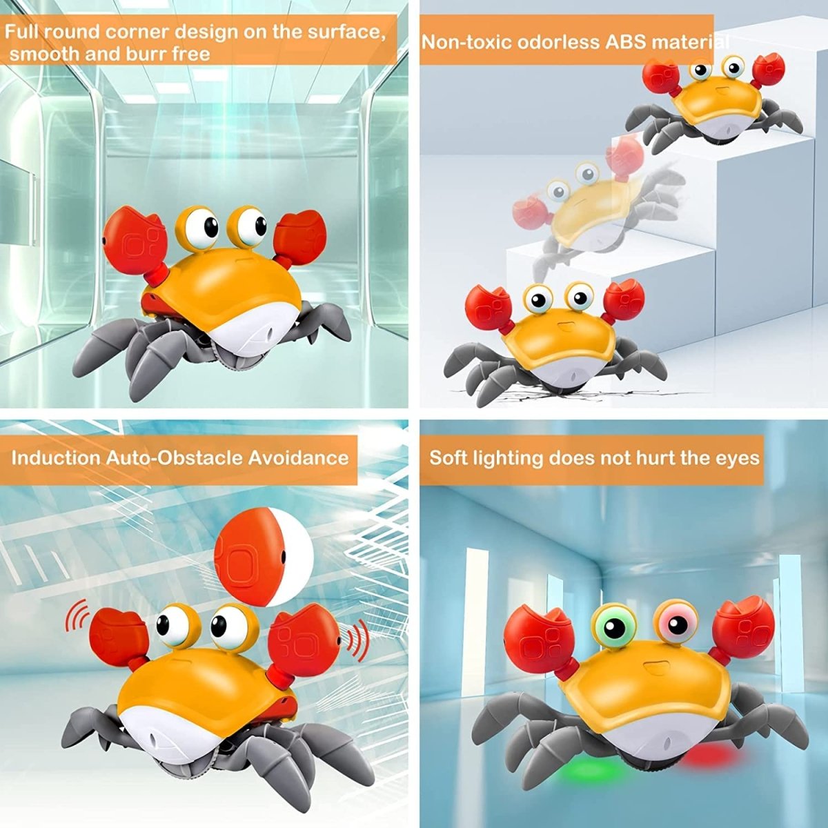 Electric Rechargeable Induction Sensor Cute Crab – Crawling Musical Light-Up Animal for Kids
