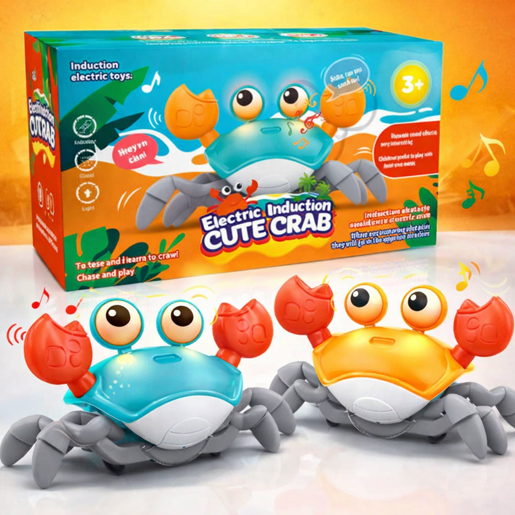 Electric Rechargeable Induction Sensor Cute Crab – Crawling Musical Light-Up Animal for Kids