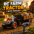 Remote-Controlled Vintage Farm Tractor with Trailer, Working Lights & Full Function Driving Action