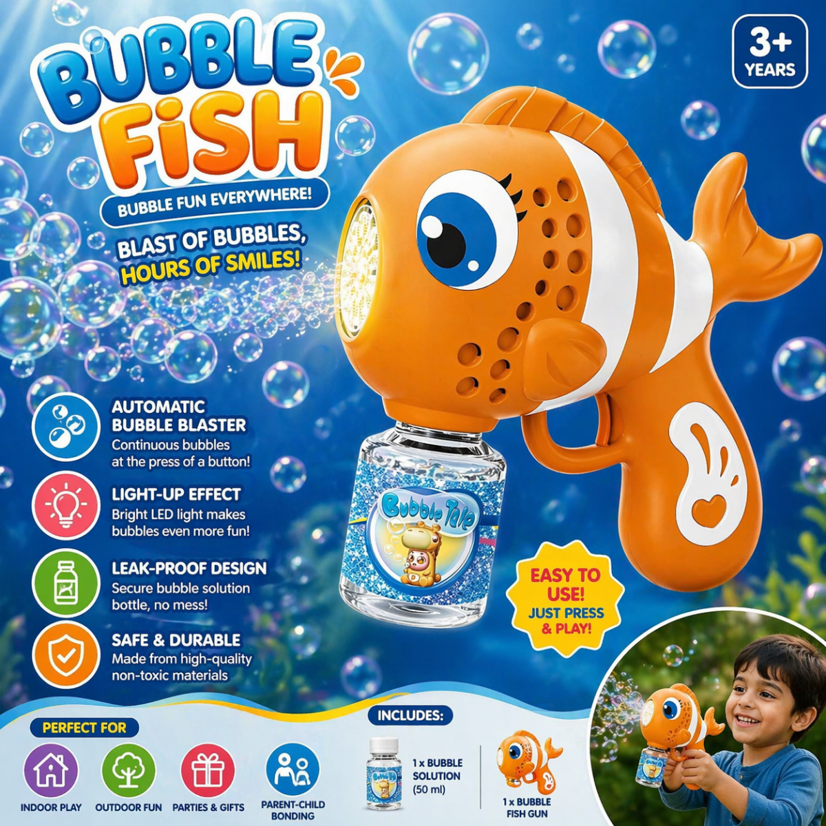 Fish Bubble Blaster Gun – Automatic Bubble Fun with Lights
