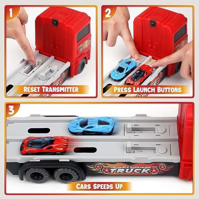 🚚💥 Foldable Transport Truck Toy with Car Ejection Launcher