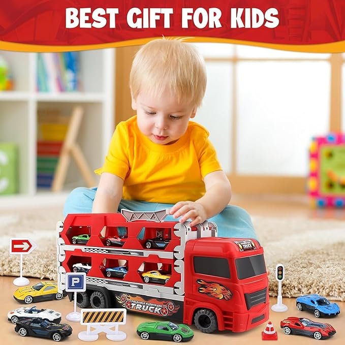 🚚💥 Foldable Transport Truck Toy with Car Ejection Launcher