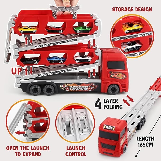 🚚💥 Foldable Transport Truck Toy with Car Ejection Launcher