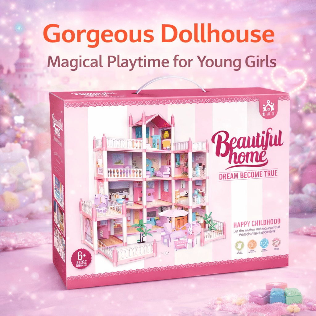 Grand Princess Doll House Mansion – 4-Storey Play House with Furniture