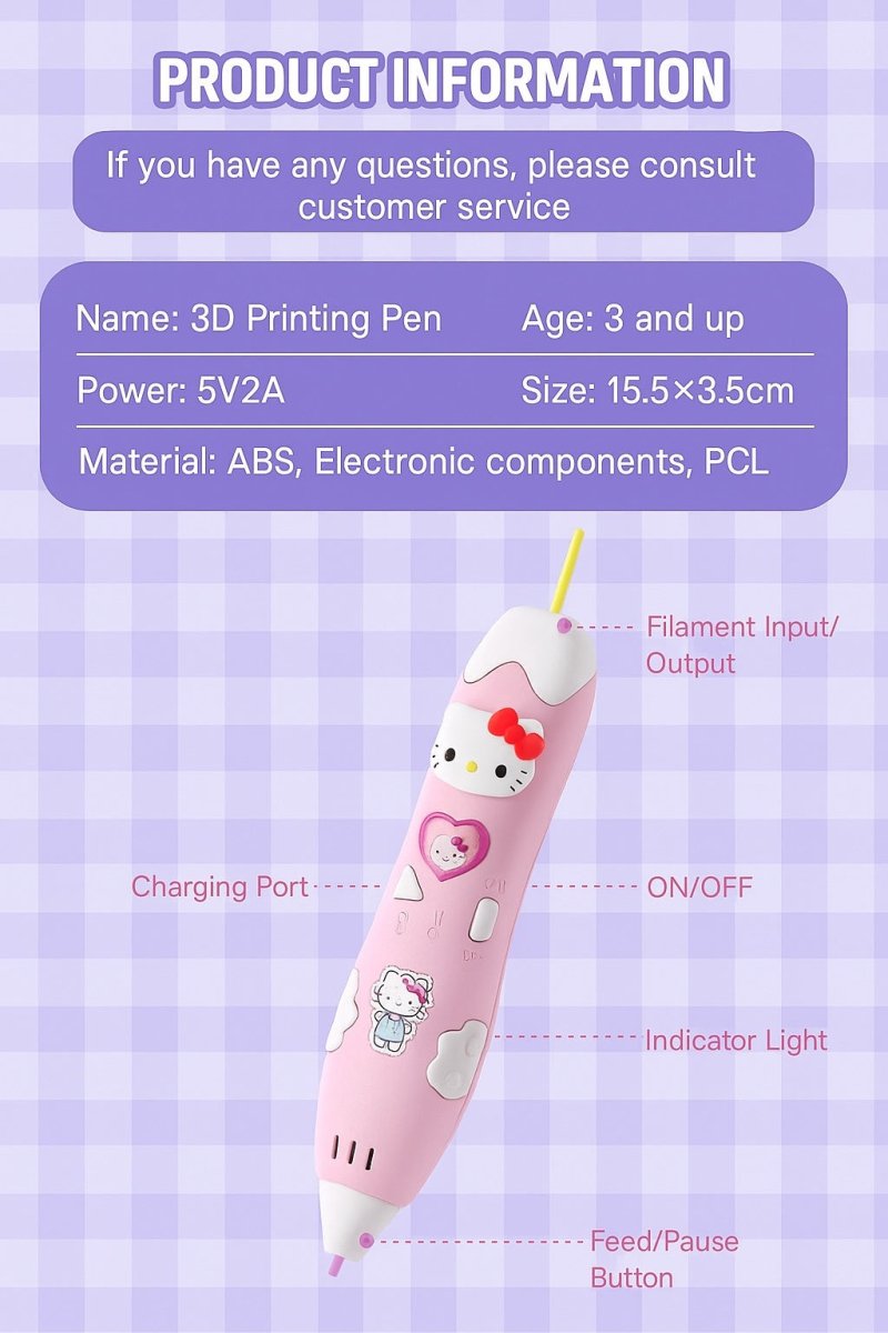 Hello Kitty 3D Printing Pen – Rechargeable & Safe for Kids!