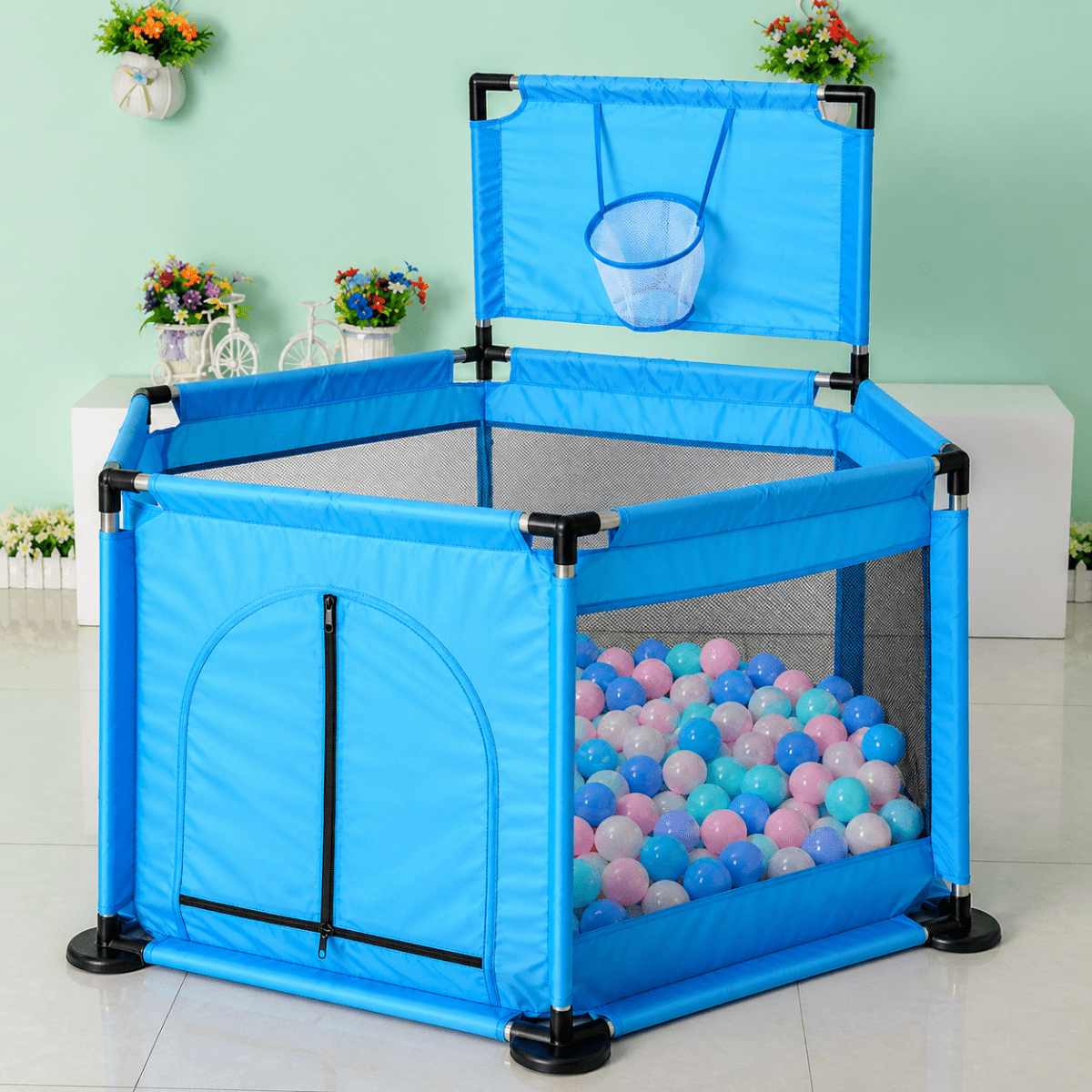 Hexagon Kids Playpen Tent with 30 Balls – Safe Indoor Ball Pit Play Area 🎪✨
