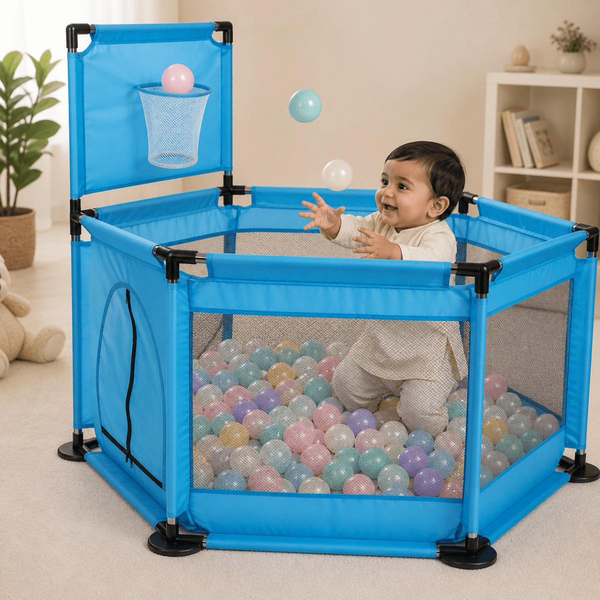 Hexagon Kids Playpen Tent with 30 Balls – Safe Indoor Ball Pit Play Area 🎪✨