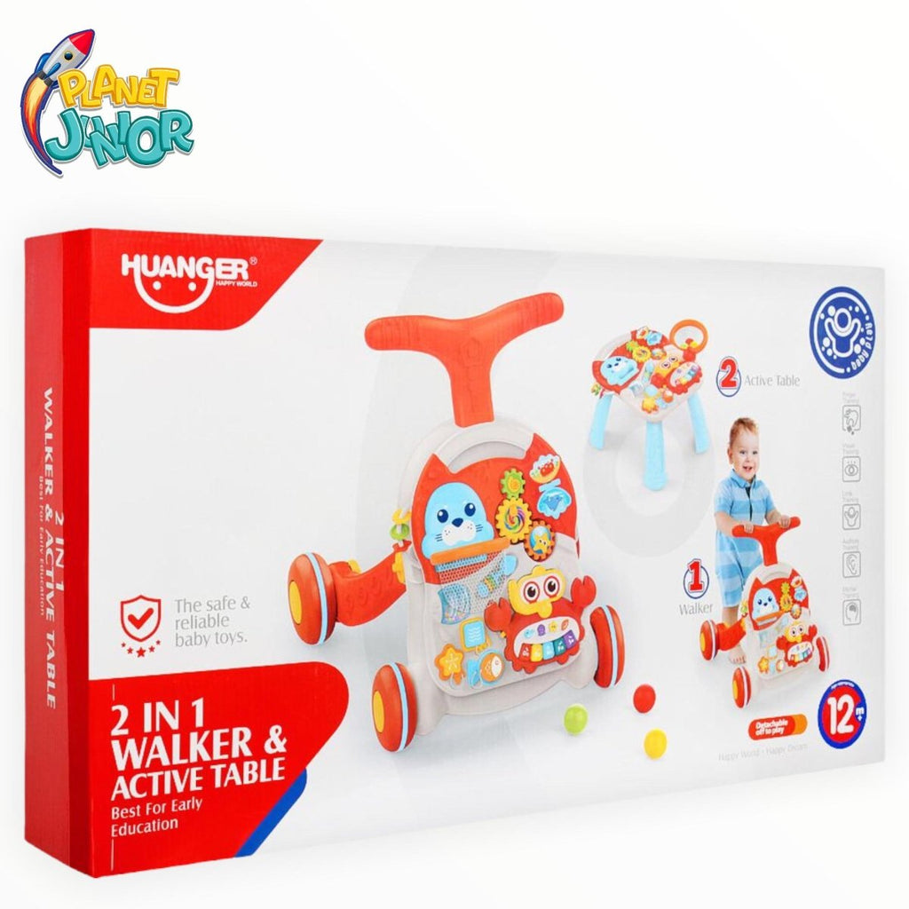 Huanger 2-in-1 Baby Walker & Activity Table – Interactive Learning Play Center