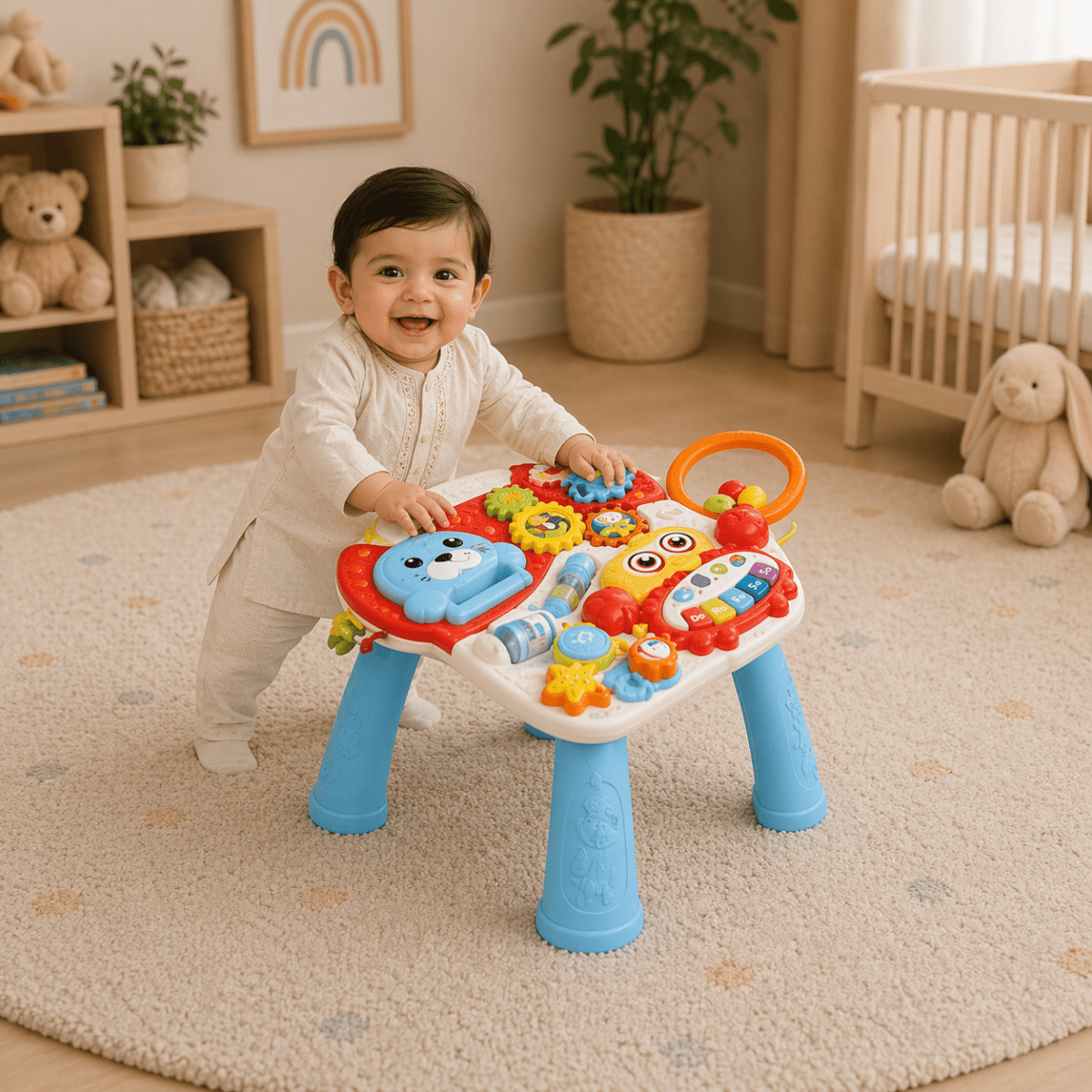 Huanger 2-in-1 Baby Walker & Activity Table – Interactive Learning Play Center
