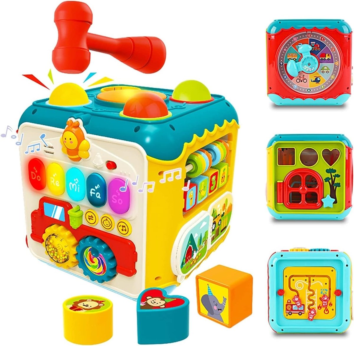 Huanger 7-in-1 Educational Activity Cube for Little Ones with Music & Light Functions