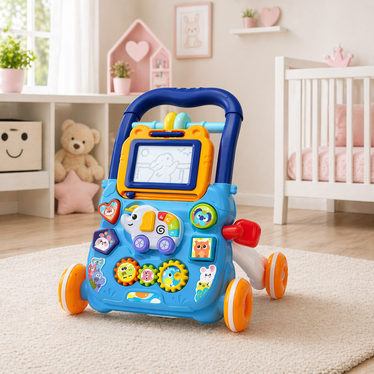 Huanger Large Baby Walker with Lights & Music – Cartoon Learning Push Walker
