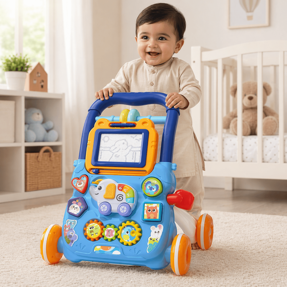 Huanger Large Baby Walker with Lights & Music – Cartoon Learning Push Walker