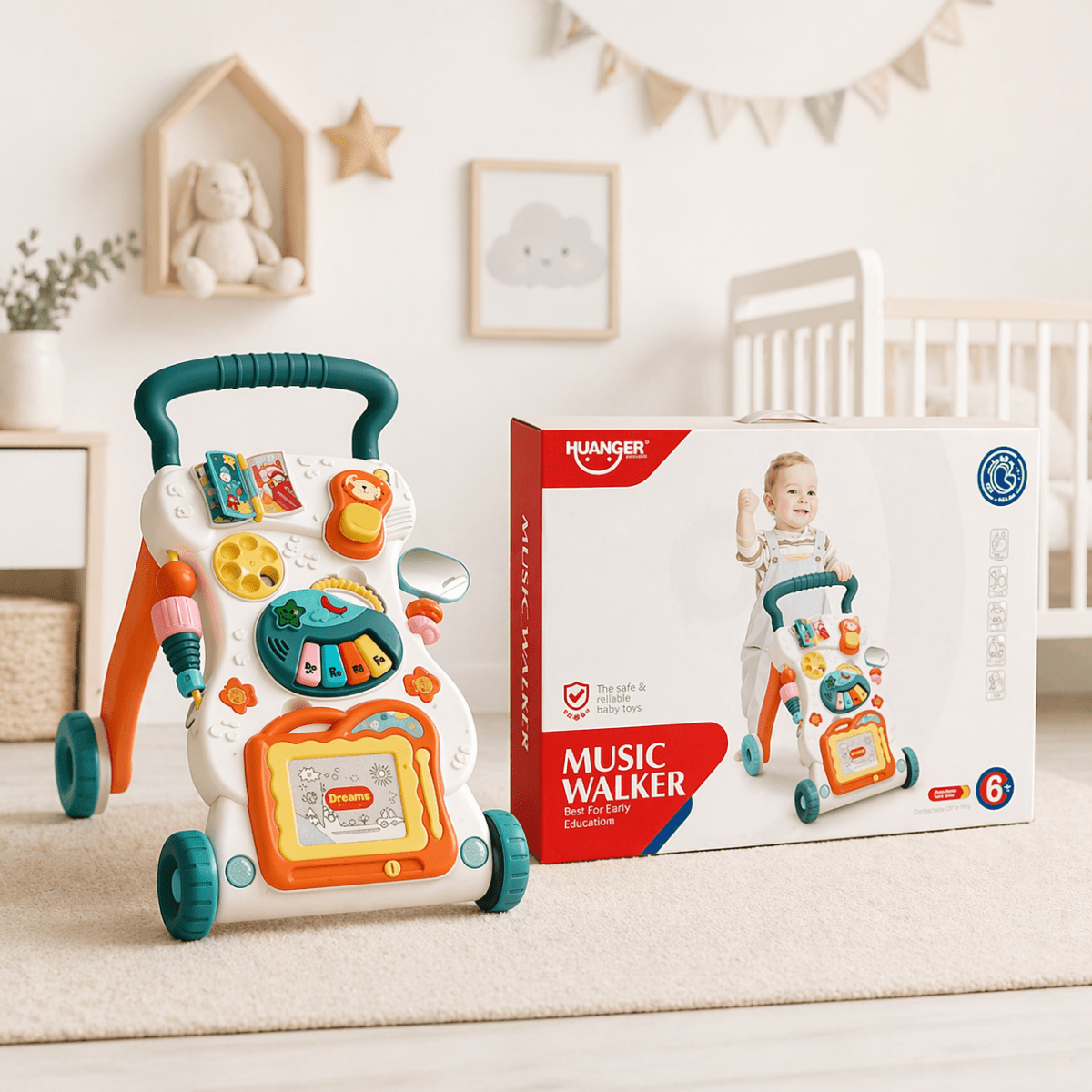 Huanger Large Sounds & Lights Baby Walker – Interactive Learning Push Walker