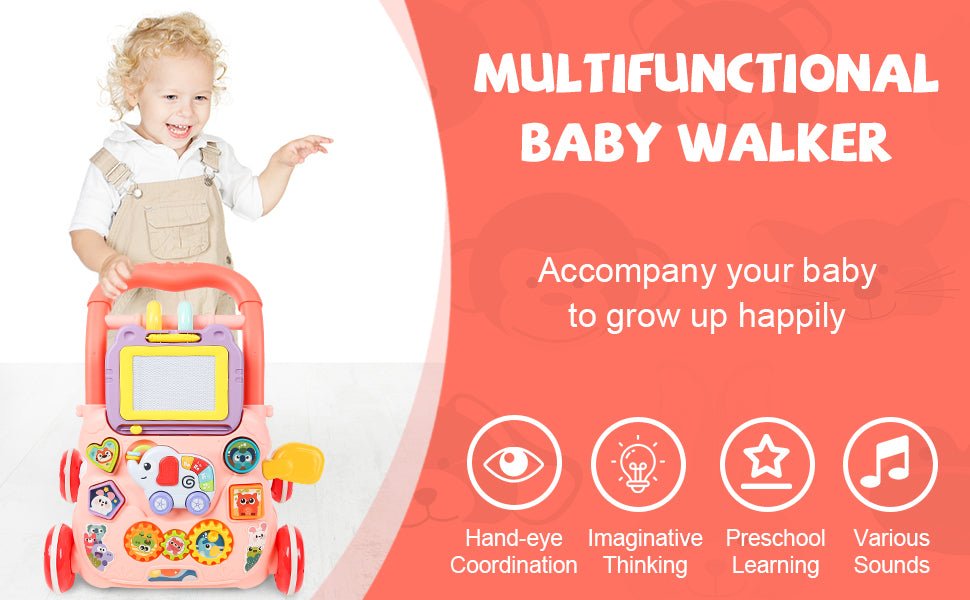 Huanger Large Baby Walker with Lights & Music – Cartoon Learning Push Walker
