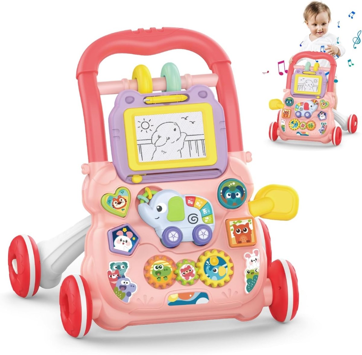 Huanger Large Baby Walker with Lights & Music – Cartoon Learning Push Walker