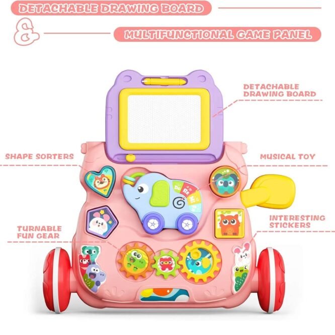 Huanger Large Baby Walker with Lights & Music – Cartoon Learning Push Walker