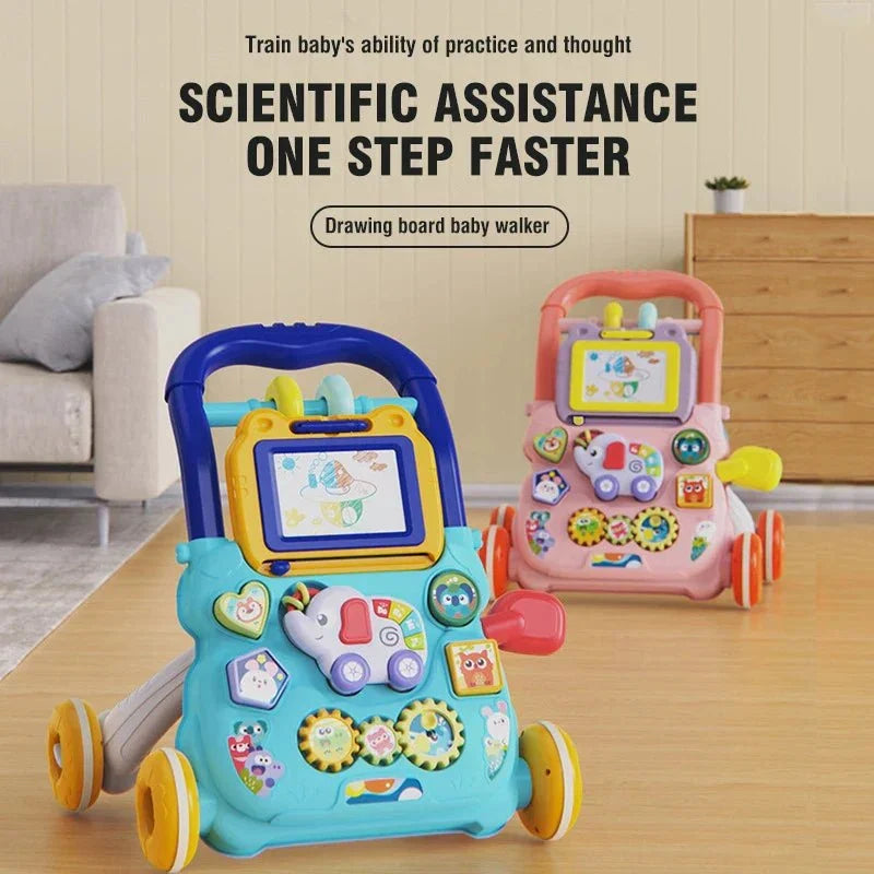 Huanger Large Baby Walker with Lights & Music – Cartoon Learning Push Walker
