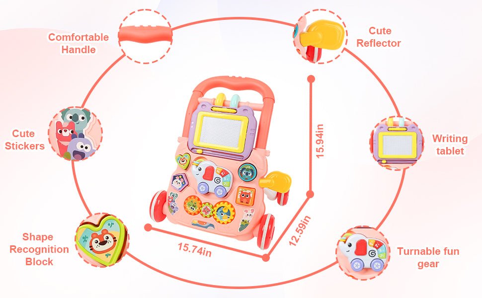 Huanger Large Baby Walker with Lights & Music – Cartoon Learning Push Walker