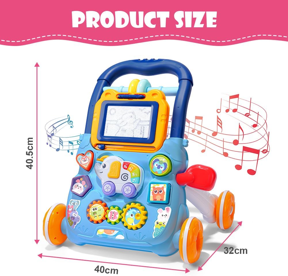 Huanger Large Baby Walker with Lights & Music – Cartoon Learning Push Walker