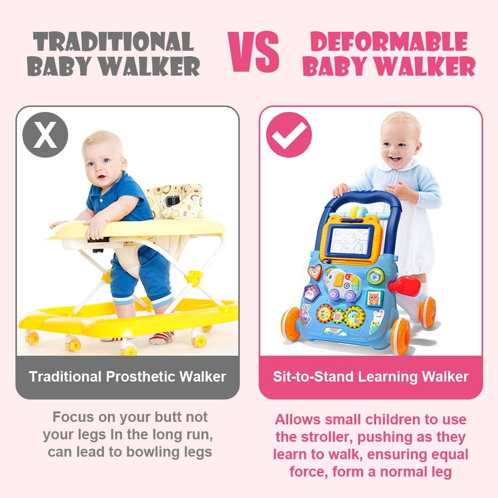 Huanger Large Baby Walker with Lights & Music – Cartoon Learning Push Walker